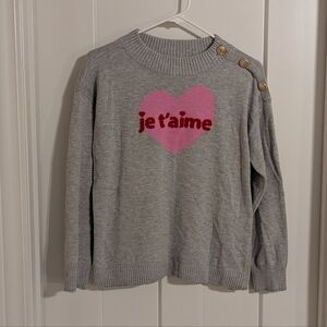Talbots Je T'aime Heart Mockneck Grey Sweater with Gold Button Detail sz Mp